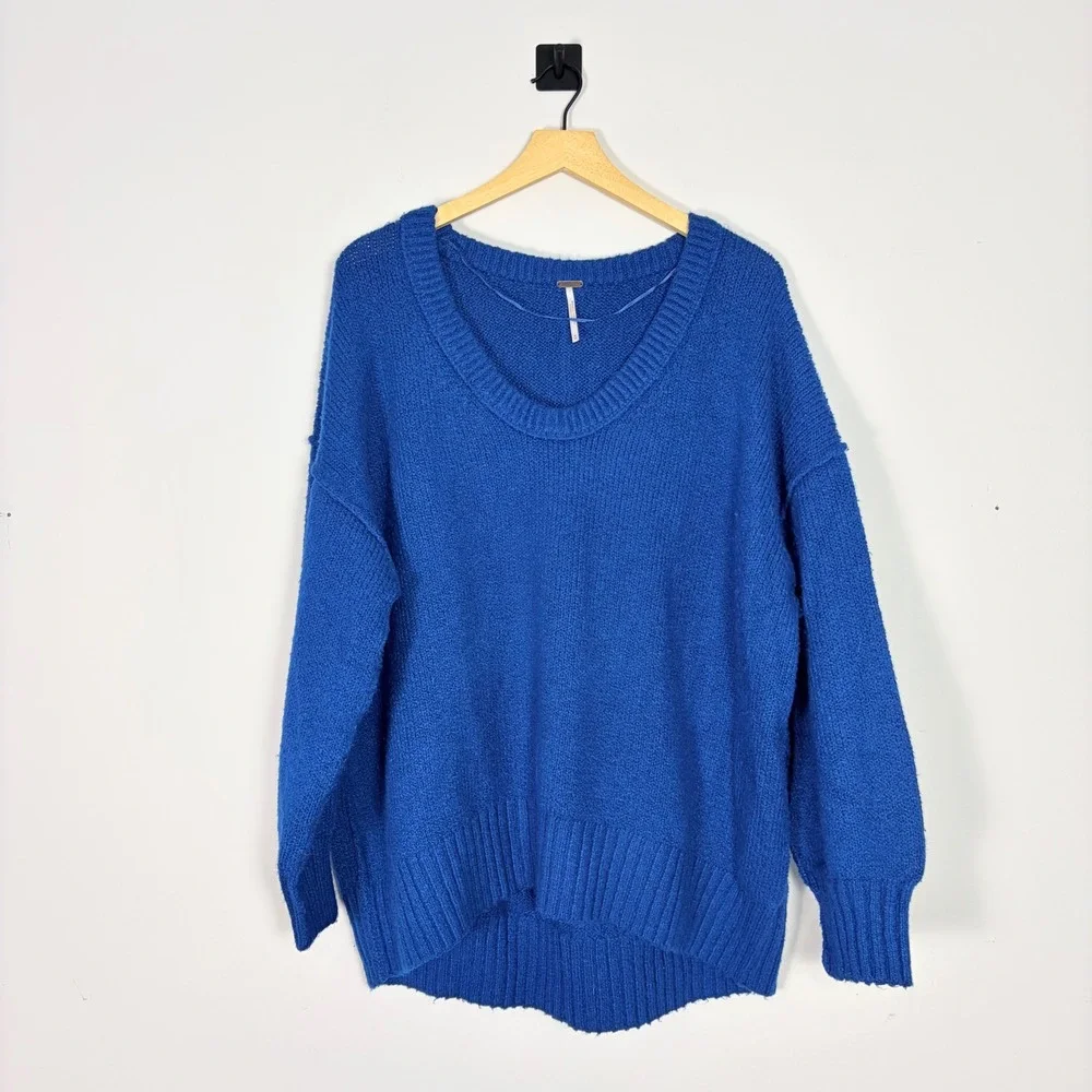 Free People Brookside Blue Oversized Slouchy Knit Pullover Sweater Tunic Medium‎